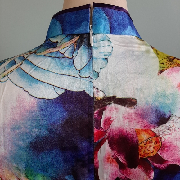 Colorful floral digital print qipao mini dress - Picture 9 of 9